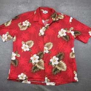 Pacific Legend Apparel Mens 2XL Red Hibiscus Floral Hawaiian Shirt Made in USA